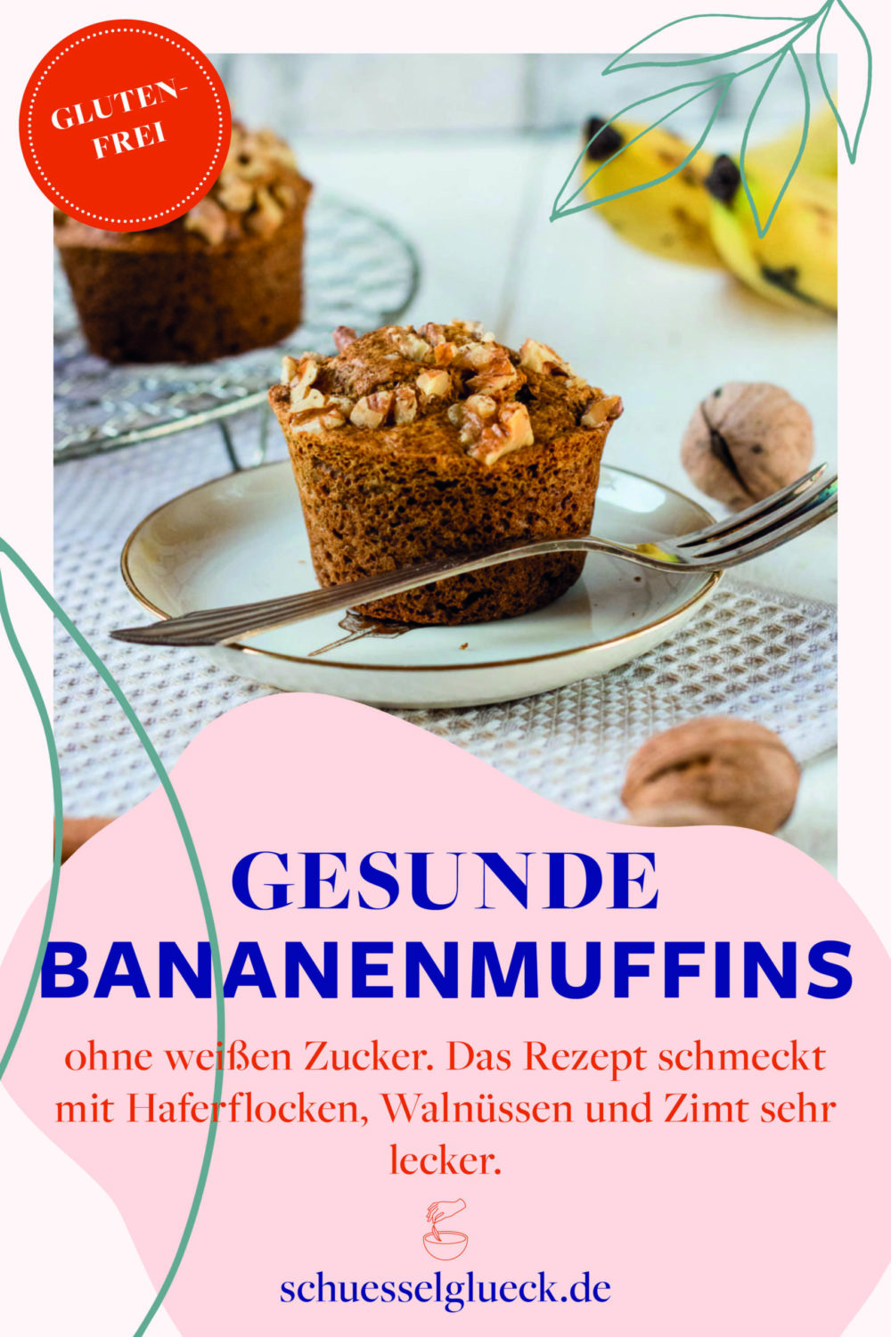 Superfluffige, glutenfreie Bananenmuffins mit Walnüssen und Zimt